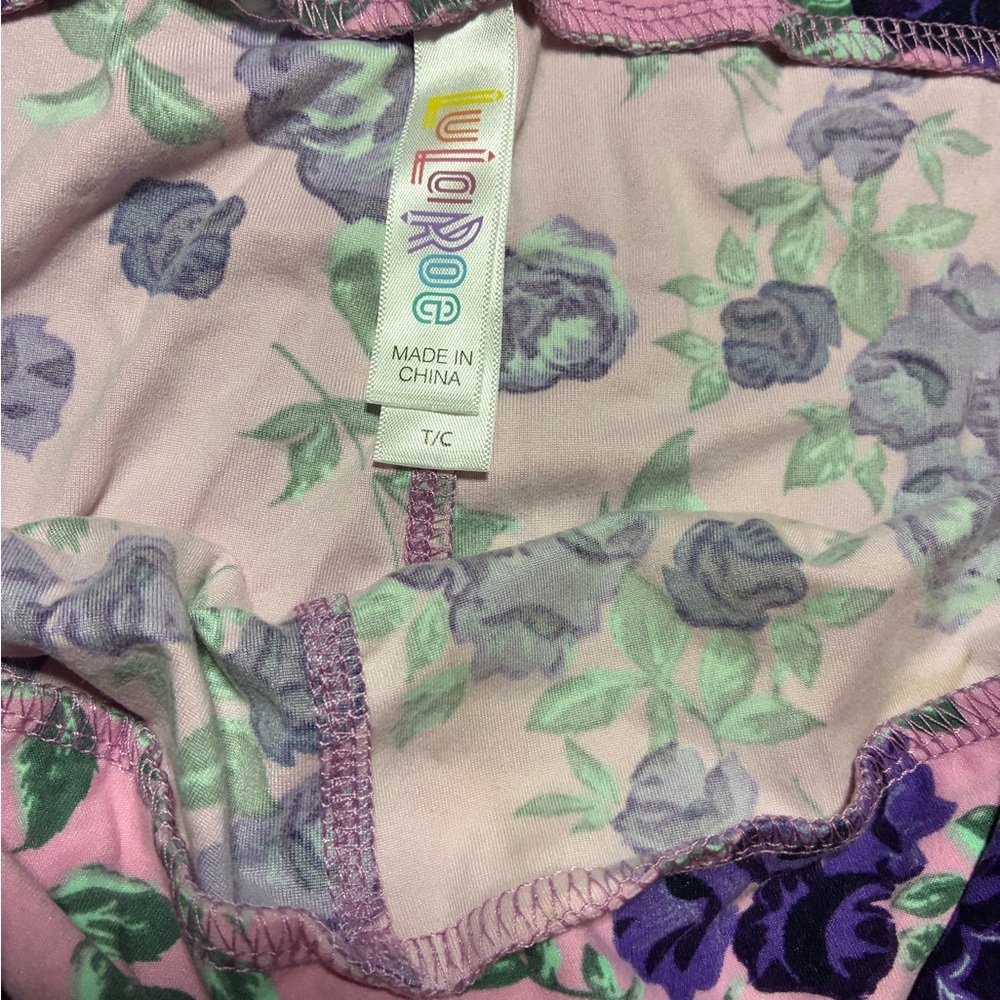 LuLaRoe Pink Leggings with Purple Floral and Green Leaves - Picture 2 of 2